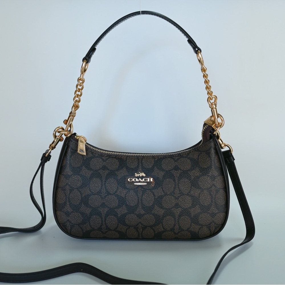 Coach Brown Signature Canvas Chain Hobo Bag